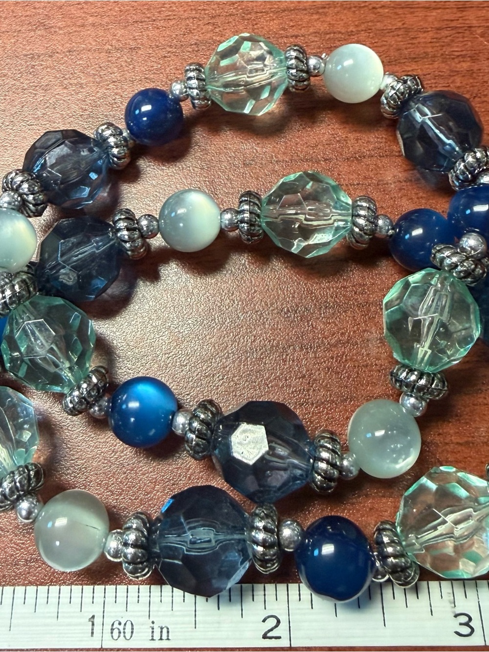 Two (2) Faceted Blue & Aqua Beaded Stretch Bracelets
